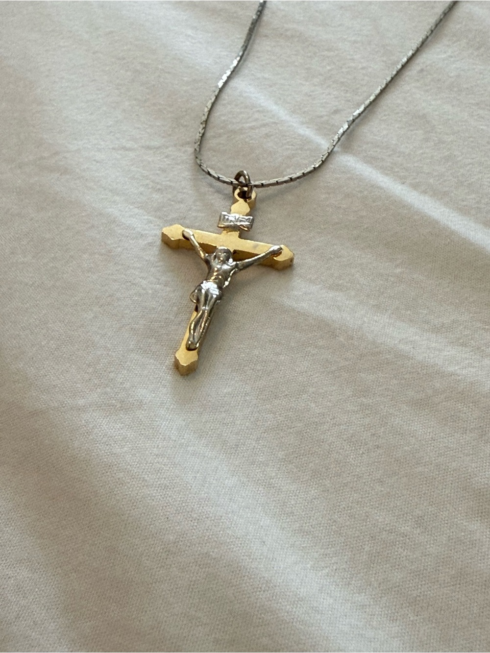 Two-Tone Gold & Silver Crucifix Pendant Necklace - Women Jewelry